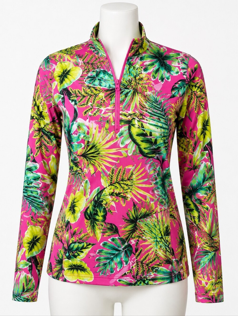 Tommy Bahama Golf Women's L Tropical Floral 1/4 Zip Pullover Pink Green Stretch
